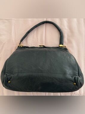 Vintage Etra Black genuine Leather Top-Handle clutch reticule handbag Bag, 9x6